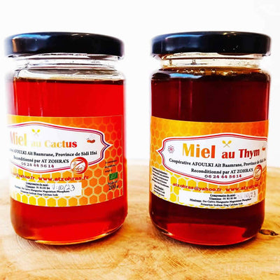 miel bio cactus ou thym, du Maroc