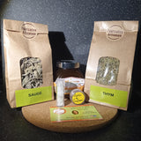 coffret santé naturelle : miel de cactus, sauge, thym, cristaux d'eucalyptus et pistil de safran